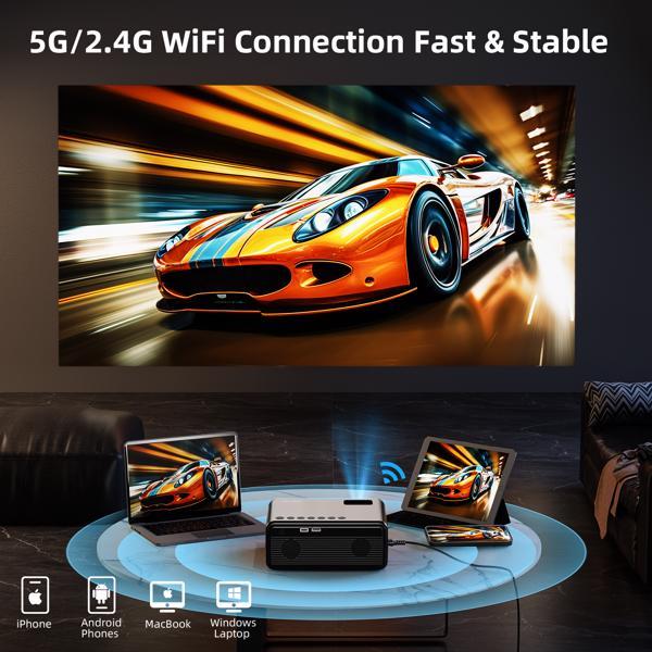 Mini HD Projector with WiFi & Bluetooth – 1080p, 200” Screen