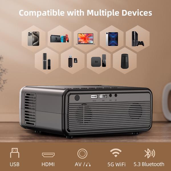 Mini HD Projector with WiFi & Bluetooth – 1080p, 200” Screen