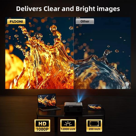 Mini HD Projector with WiFi & Bluetooth – 1080p, 200” Screen